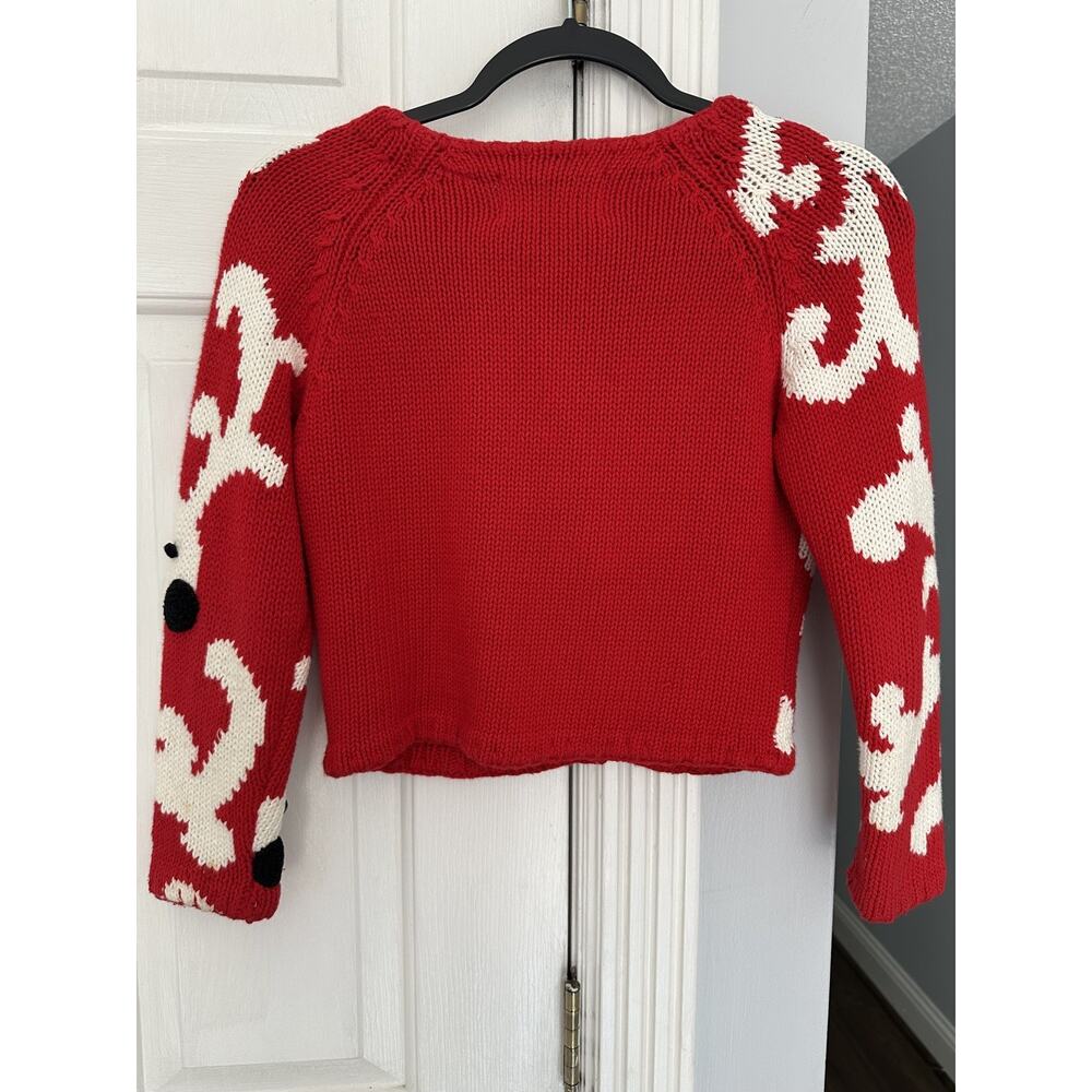 VTG Michael Simon Girls Sz 6/6X Reindeer Cardigan Red White Christmas READ - Picture 3 of 11